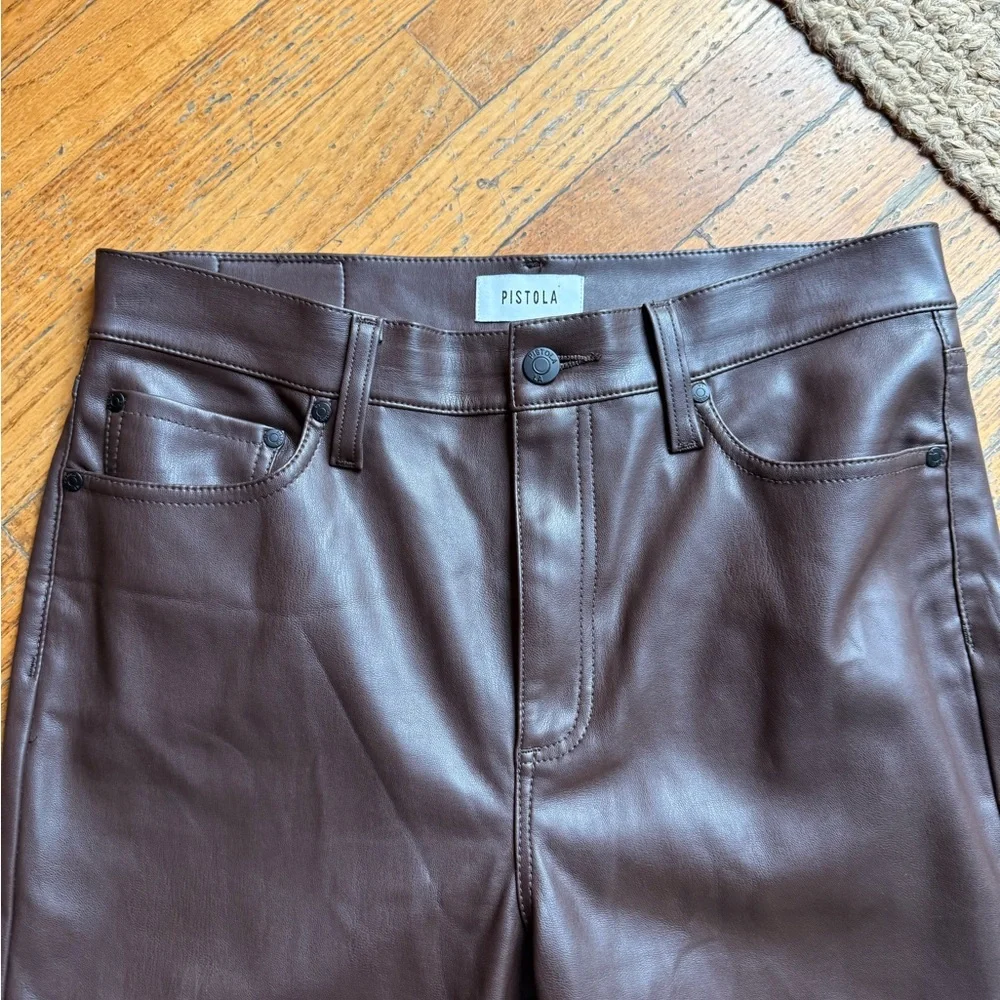 Pistola Vegan Leather Straight Leg Pants Dark Brown sz: 29 - Picture 3 of 7